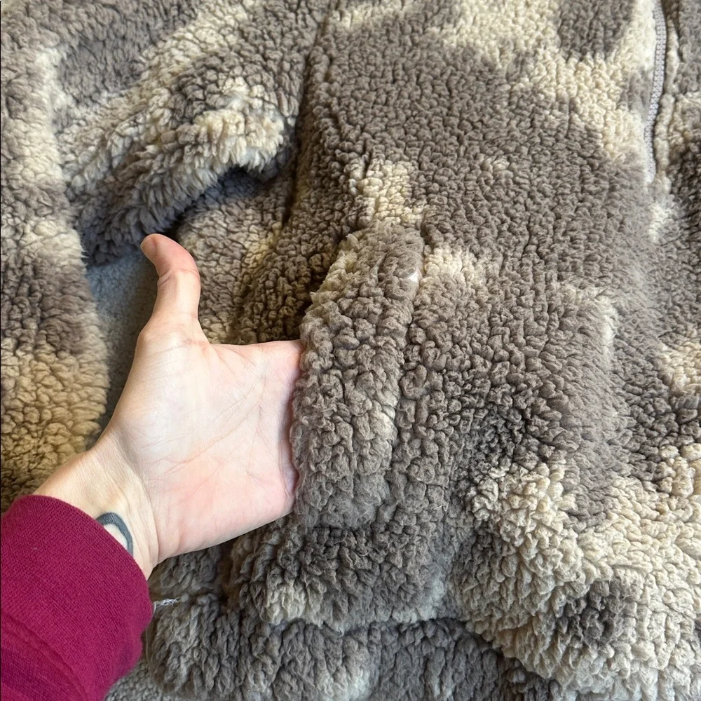 SAGE Cozy Brown & Cream Sherpa Coat 1/4 Zip Pullover Soft Womens Jacket Top - Picture 3 of 6